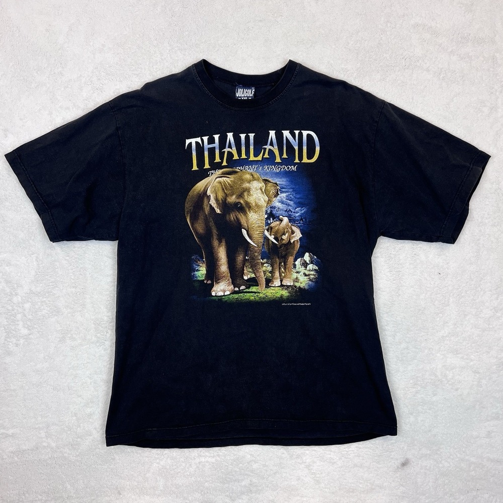 Vintage Thailand Elephant Kingdom Shirt Mens XXL Black Animal‎ Nature